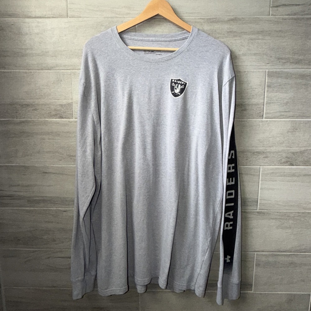 Under Armour NFL Oakland Raiders Men's XXL Long Sleeve Tee Shirt Gray Arm Logo